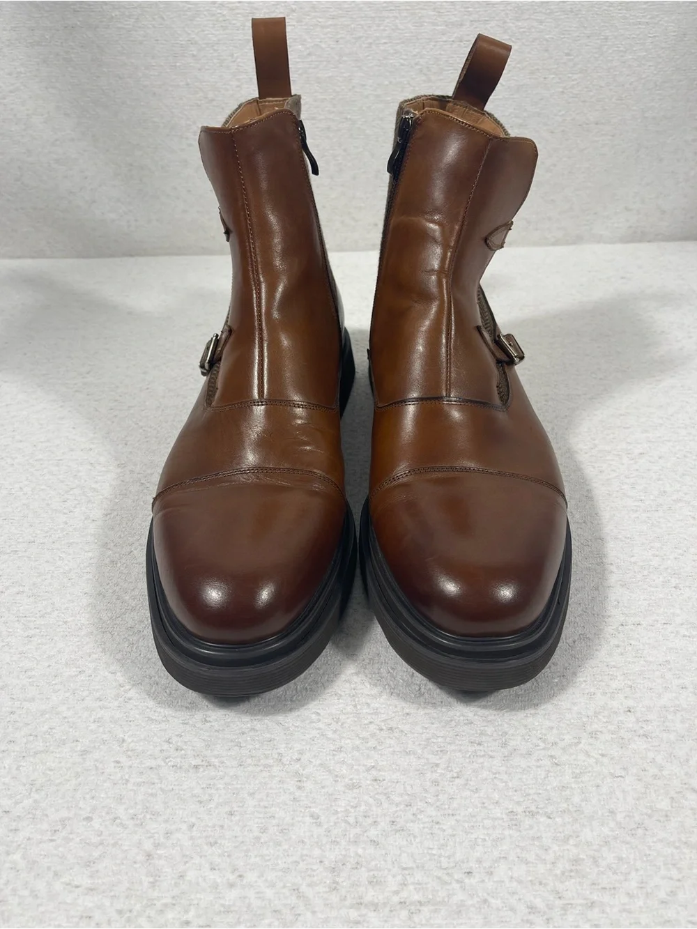 Marc Nolan Men’s Brown Leather Chelsea Ankle Boots Round Toe Zip US 15. SKU#0519